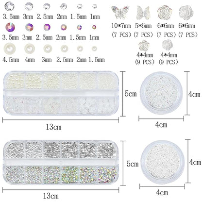 4 Boxes Nail Rhinestones and Pearls Nail Charms, 11000 PCS Crystals Nail Gems and Rhinestones for Nails, Nail Jewels Nail Art Supplies Luxurious Nail Accessories for Women Nail Decorations