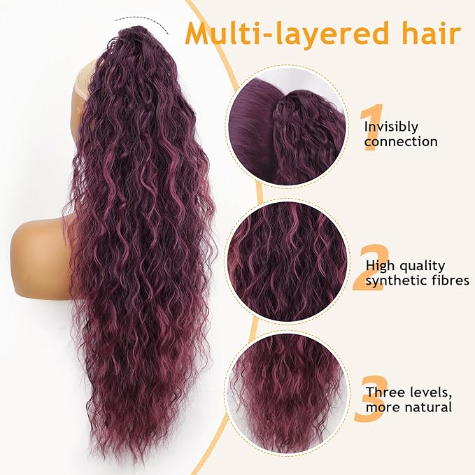 ORSUNCER Ponytail Extension Claw 30" Curly Pony Tail Clip on Hair Extensions Fluffy Natural Looking Synthetic Hairpieces for Women Omber Purple