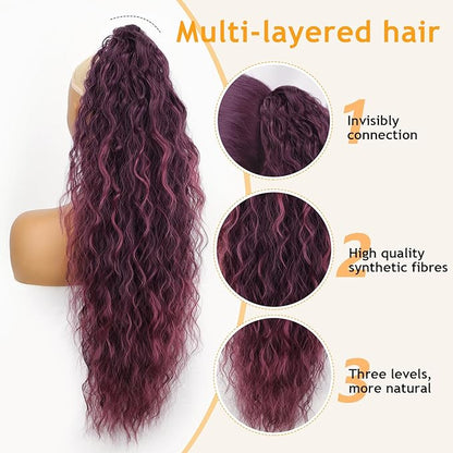 ORSUNCER Ponytail Extension Claw 30" Curly Pony Tail Clip on Hair Extensions Fluffy Natural Looking Synthetic Hairpieces for Women Omber Purple