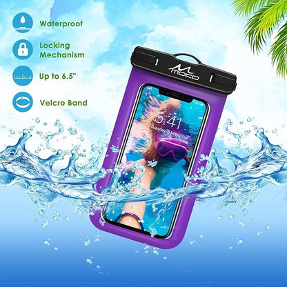 MoKo Waterproof Phone Pouch Holder, Underwater Cellphone Case Dry Bag with Lanyard Armband Compatible with iPhone 16 15 14 13 12 11 Pro Max X/Xr/Xs Max/SE 3, Samsung S24/S23/S21/S20/S10/S9, Purple