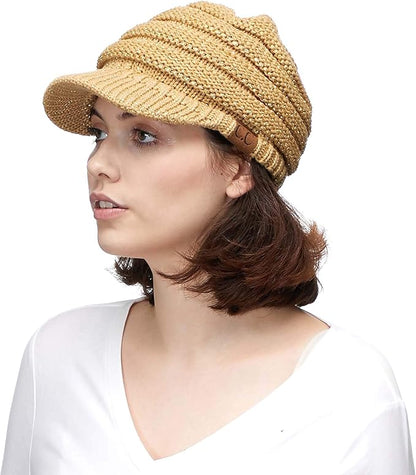 C.C Hatsandscarf Exclusives Women's Ribbed Knit Hat with Brim (YJ-131)(YJ-2023)