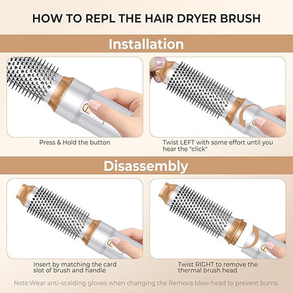 6 in ONE Blow Dryer Brush,Air Curling Iron Round Brush for Blow Out 1000W,Ionic Hair Dryer Brush for Women, Blowout Brush Air Styler Curler (Golden White)