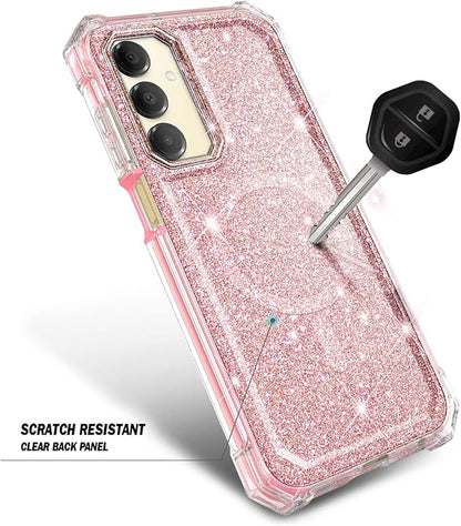 Designed for Samsung Galaxy A16 5G/4G Phone Case, Magnetic Compatible with MagSafe, [Raised Corners Drop Protection] Shockproof Protective Bumper Cover (Glitter Rose Gold)