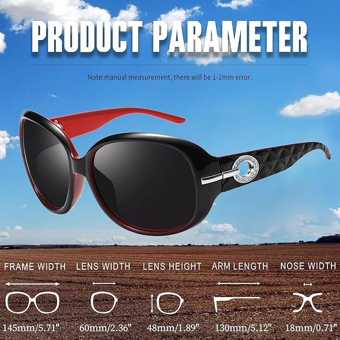 Joopin Big Womens Sunglasses Polarized Trendy Sun Glasses Large Rectangle UV Protection Rhinestone Sunnies