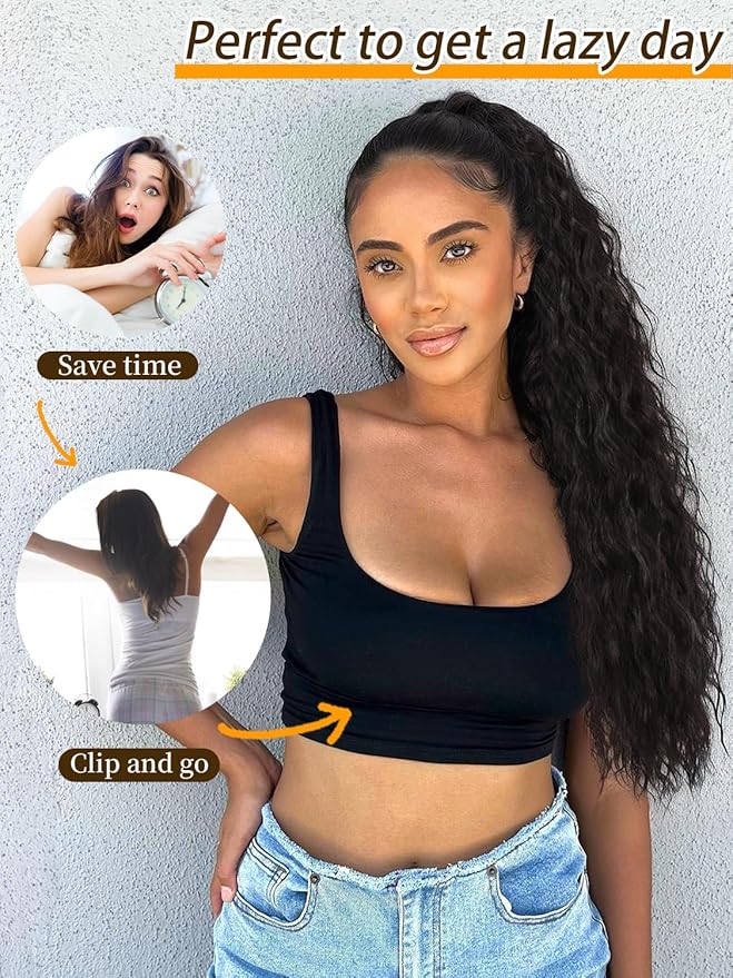 ORSUNCER Ponytail Extension Claw 30" Curly Pony Tail Clip in Hair Extensions Fluffy Natural Looking Synthetic Hairpiece for Women Black