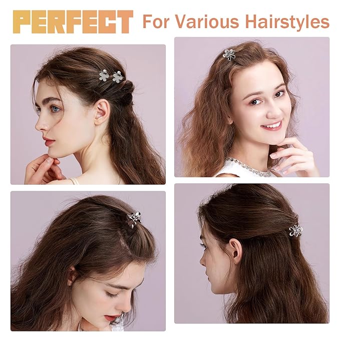 12PCS Small Metal Hair Claw Clips, Silver Mini Hair Clips for Thin Thick Hair, Cute Tiny Hair Clips, Little Flower Hair Jaw Clamps, Nonslip Bangs Pins Hair Accessories for Women Girls