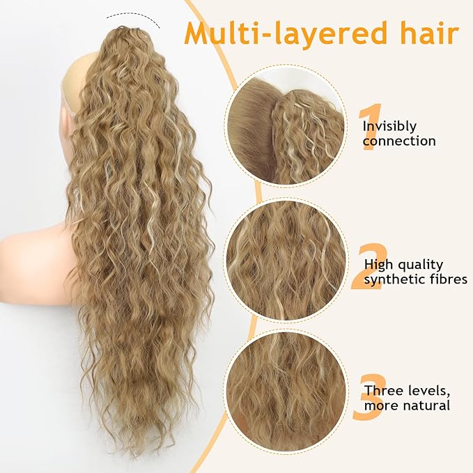 ORSUNCER Ponytail Extension Claw 26" Curly Pony Tail Clip in Claw Hair Extensions Fluffy Natural Looking Synthetic Hairpiece for Women