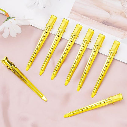 24 Packs Duck Bill Clips, Bantoye 3.35 Inches Rustproof Metal Alligator Curl Clips with Holes for Hair Styling, Hair Coloring, Bright Yellow