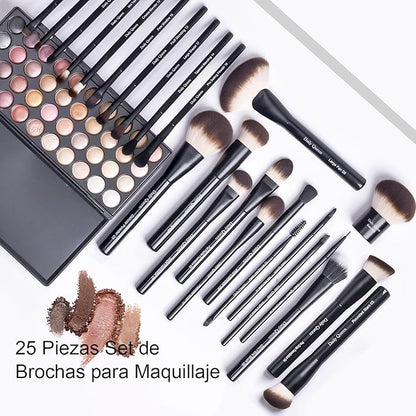 25 pcs Makeup Brush Set Holder Black Professional Kabuki Powder Concealers Eye shadows Blush Eyeliner Eyebrow Contour Eye blending Brushes