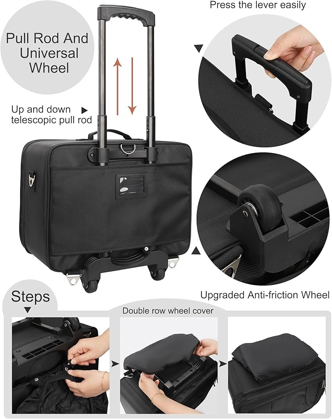 MONSTINA Rolling Makeup Train Case with Four Small Makeup Bag+ Professional Hairdressing Bag,Makeup Case for Hairstylist,Makeup Artist Trolley Travel Makeup Case with Adjustable Divider (Black)
