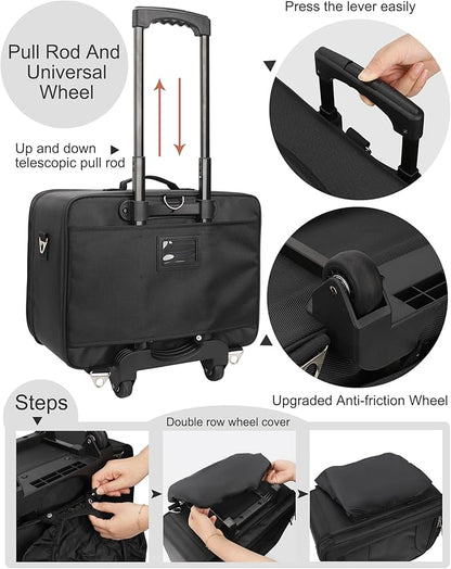 MONSTINA Rolling Makeup Train Case with Four Small Makeup Bag+ Professional Hairdressing Bag,Makeup Case for Hairstylist,Makeup Artist Trolley Travel Makeup Case with Adjustable Divider (Black)