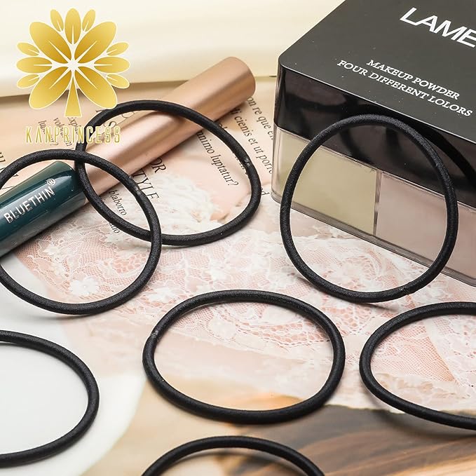 100PCS Black Hair Ties For Thick Hair, Ponytail Holders Hair Ties No Damage For Women, Elastic Thick Hair Ties Hair Bands For Girl Thin Hair (Black)