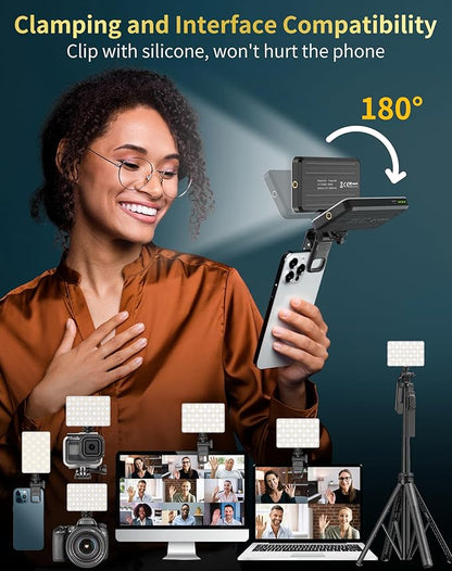120LED Portable Selfie Light:Phone Light with Clip & Camera Tripod Adapter Rechargeable 3000mAh CRI 95+, 3 Light Modes, for Video Conference Lighting, Makeup, Live,Vlog,is Appy to Creator