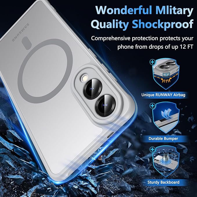 OWKEY for Samsung Galaxy S25 Edge Case 6.65'',Magnetic S25 Edge Case for Magsafe with Tempered Glass Screen, [Shockproof Military] Translucent Back Slim Bumper Cover Phone Case Galaxy s25 Edge,Gray