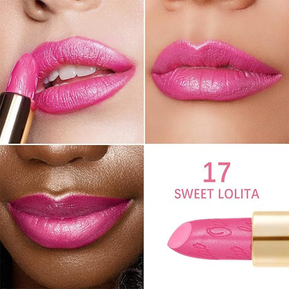 Oulac Metallic Fuchsia & Pink Lipstick Set - 2PCS Vegan Lightweight Hydrating Formula with High Impact Lip Color for Full Coverage Lip Makeup, Christmas Gifts for Women, 15+17