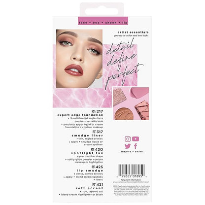 Real Techniques Artist Essentials Makeup Brush Set, For Foundation, Blush, Highlighter, Eyeshadow, & Liner, Professional Makeup Tools, Synthetic Bristles, Vegan & Cruelty-Free, 5 Piece Set