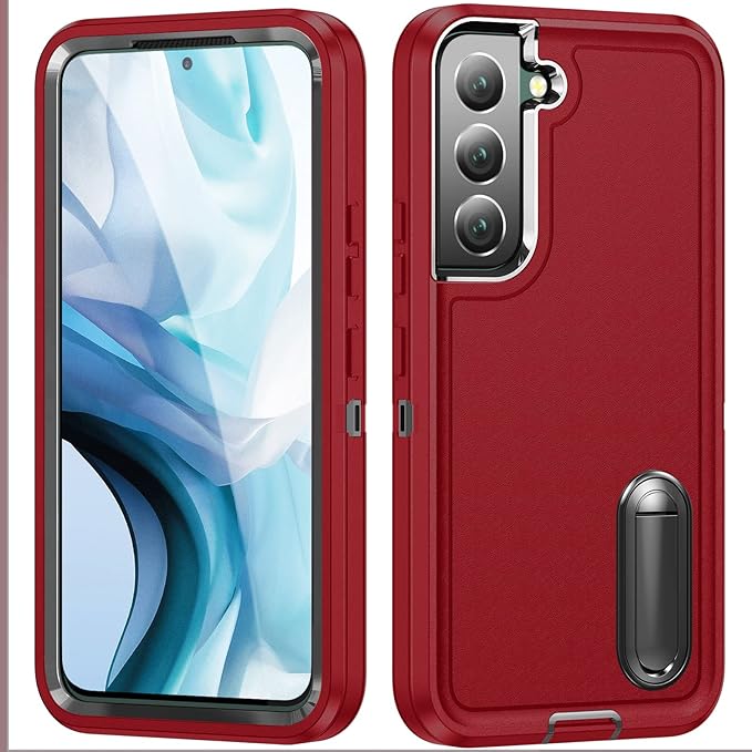 for Samsung Galaxy S22 Plus Case Galaxy S22+ Case with Kickstand Case 3-Layer Military Grade Protective Case Cover Silicone Rugged Shockproof for Galaxy S22 Plus S22+ Phone Case Red+Black