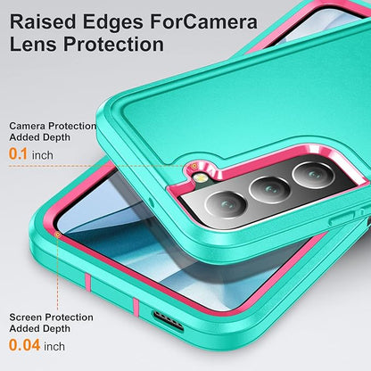 for Samsung Galaxy S22 Plus Case Galaxy S22+ Case with Kickstand Case 3-Layer Military Grade Protective Case Cover Silicone Rugged Shockproof for Galaxy S22 Plus S22+ Phone Case Cyan+Rose Red