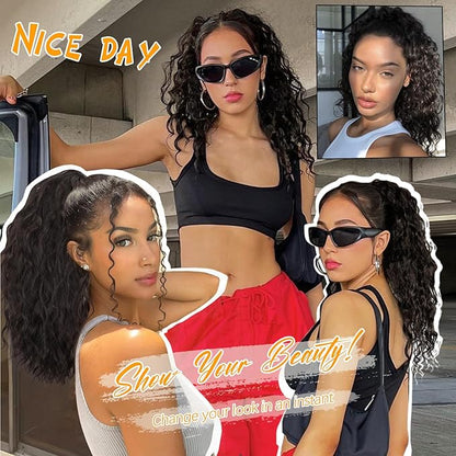ORSUNCER Ponytail Extension Claw 18" Curly Pony Tail Clip in Claw Hair Extensions Fluffy Natural Looking Synthetic Hairpiece for Women Omber Brown