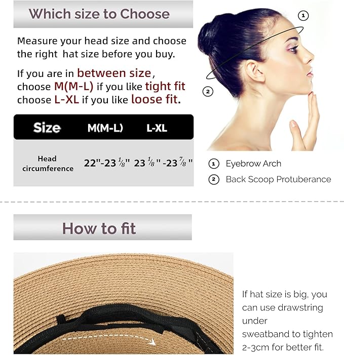 FURTALK Womens Mens Wide Brim Straw Panama Hat Fedora Summer Beach Sun Hat UPF Straw Hat for Women