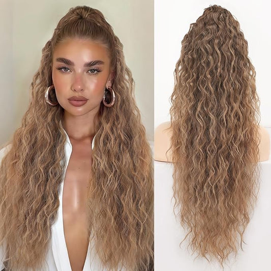 ORSUNCER Ponytail Extension Claw Clip 26" Curly Pony Tail Clip in Hair Extensions Fluffy Natural Looking Synthetic Hairpieces for Women