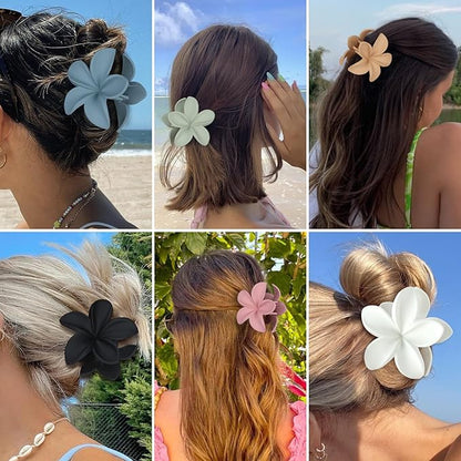 Colorful Flower Hair Claw Clips - 6 Pcs Large Plumeria Clips for Thick and Thin Hair, Beach Accessories for Women and Girls