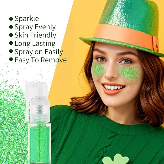 MEICOLY Green Hair Body Glitter Spray for St Patricks Day,Green Hairspray,Fine Glitter for Clothes,Loose Shimmer Spray for Festival Rave,Stage Performance,25g