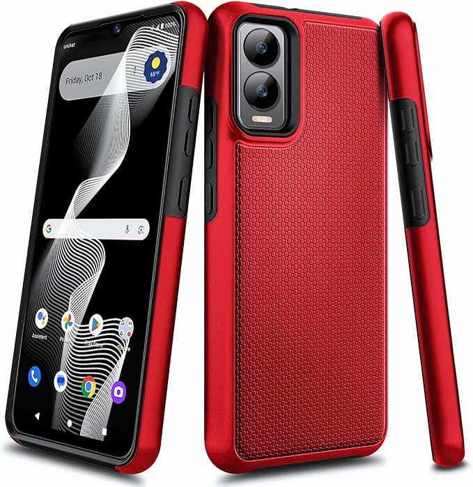 Designed for Cricket Debut S3 Phone Case (U572AC), AT&T Vista 2 (2024 U572AA) Case, [9FT Military Grade Drop Tested] Full-Body Protective Dual Layer Hybrid Shockproof Phone Case (Red)