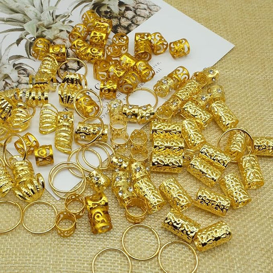 100 PCS Gold Dreadlock Loc Accessories Hair Jewelry for Braids Locs Beads Jewelry for Hair Adjustable Cuffs Iron Braiding Hair Rings Decoration for Women