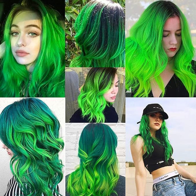 12 PCS Green Hair Extensions Clip in, 22 Inch Colored Hair Accessories Party Highlights Long Straight Synthetic Hairpieces for Women Kids Girls
