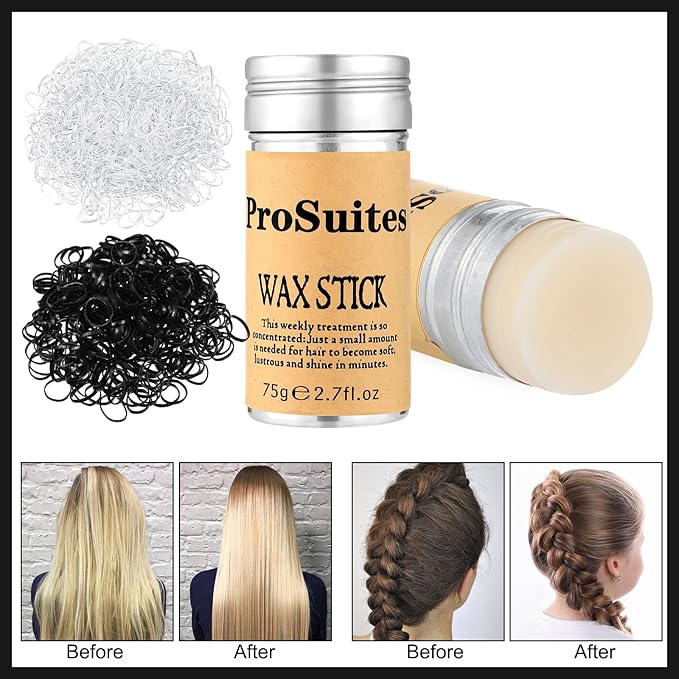 1000pcs Hair Rubber Bands Elastic Hair Ties with Hair Wax Stick, Slick Back Hair Brush,Rat Tail Comb for Women, Men and All,Curly Hair,Straight Hair