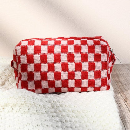 2 Pcs Checkered Makeup Bag Large Cosmetic Bag Toiletry Bag Makeup Pouch Travel Bag Organizer Cute Makeup Brushes Aesthetic Accessories Storage Bag for Women Red