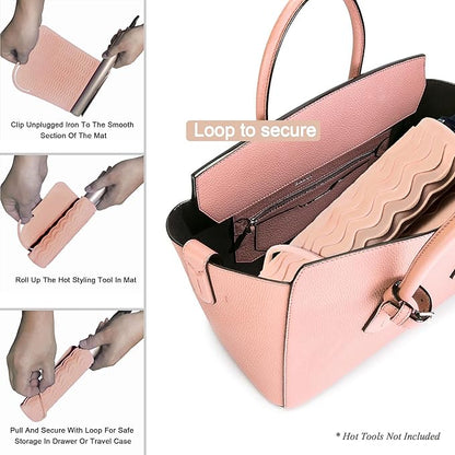 11" X 7.5" Large Size Heat Resistant Silicone Travel Mat for Hair Styling Tools, Hair Straighteners, Curling Irons, Flat Irons, Hot Iron Holster for Vanity Salon Pad Cover - Blush Pink