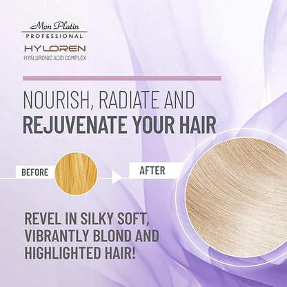 Mon Platin HY Loren Blonde Highlights Mask with Hyaluronic Acid - 500 ml Premium Blonde Hair Mask to Neutralize Yellow and Orangey Tones - Treatment to Repair, Restore, Soften, and Strengthen Hair