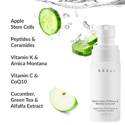 NAELI Eye Cream for Dark Circles, Puffiness & Wrinkles with Anti Aging Apple Stem Cell & Peptide Complex - Reduces Fine Lines, Diminishes Bags & Restores Under Eye, 1.4 oz