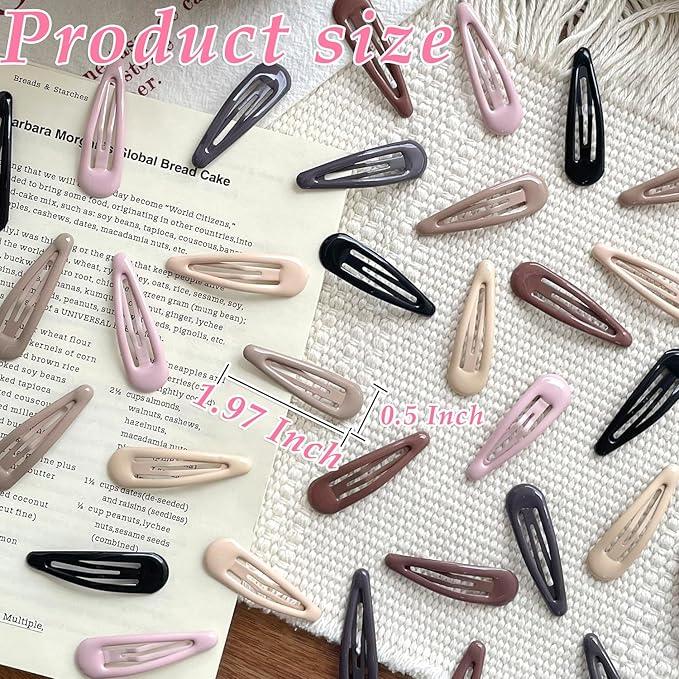 36 PCS 2 Inch Metal Snap Hair Clips Water Drop No Slip for Women & Girls,Strong Hold Matte Hair Clips for Thick Hair & Thin Hair,Hair Barrettes for Women.Metal Snap Clips Accessories
