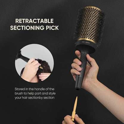 2 in 1 Ceramic Round Brush for Blow Drying,Ceramic Barrel for Hair Styling, Anti-static Bristles, Enhance Texture Volume, for Women & Men,with 4 Hair Clips (2.1 Inch&1.3 Inch)