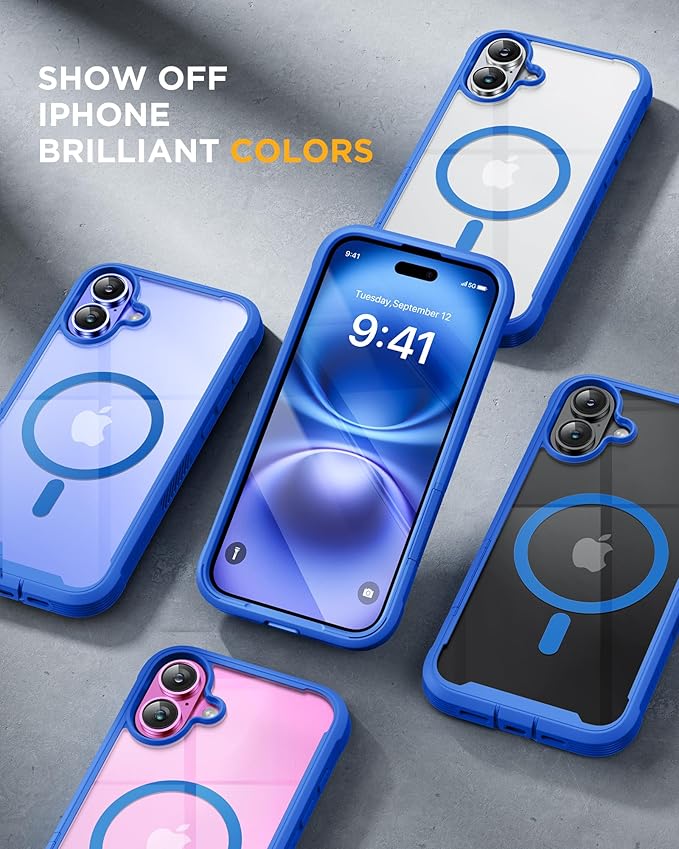 Miracase for iPhone 16 Case 6.1'', [Bubble Free] Full-Body Bumper Phone case with Built-in Full Glass Screen &Lens Protector,No Gap,Compatible with MagSafe,Drop Proof 16 Cover,Blue