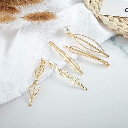 10 Pieces Geometric Metal Hair Clips and Barrettes for Women - Hair Styling Pins, Minimalist Wedding Accessories and Headwear (Gold, Silver)