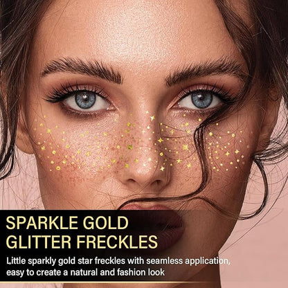 20 Pcs Gold Face Makeup Patches, Glitter Freckles Face Tattoo, Glitter Freckles, Sparkle Makeup Patches, Waterproof Face Glitter Freckles Patches for Women (Gold)