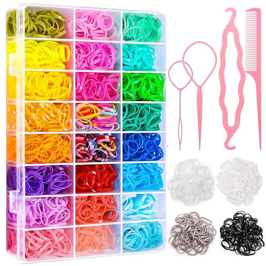 3000Pcs 28 Colors Hair Rubber Bands for Hair, Small Elastic Hair Ties with Organizer Box Mini Plastic Hair Bands Hair Loop Tool for Baby Girls Toddler Kid Hair Styling Accessories Set