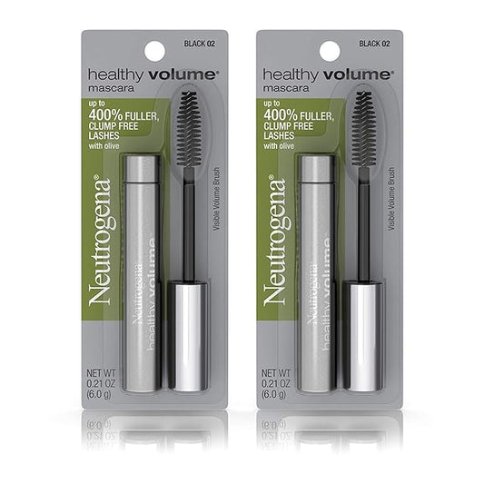 Neutrogena Healthy Volume Lash-Plumping Mascara, Volumizing and Conditioning Mascara with Olive Oil to Build Fuller Lashes, Clump-, Smudge- and Flake-Free, Black 02, 0.21 oz (Pack of 2)