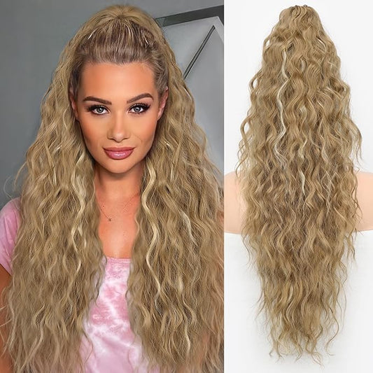 ORSUNCER Ponytail Extension Claw 26" Curly Pony Tail Clip in Claw Hair Extensions Fluffy Natural Looking Synthetic Hairpiece for Women