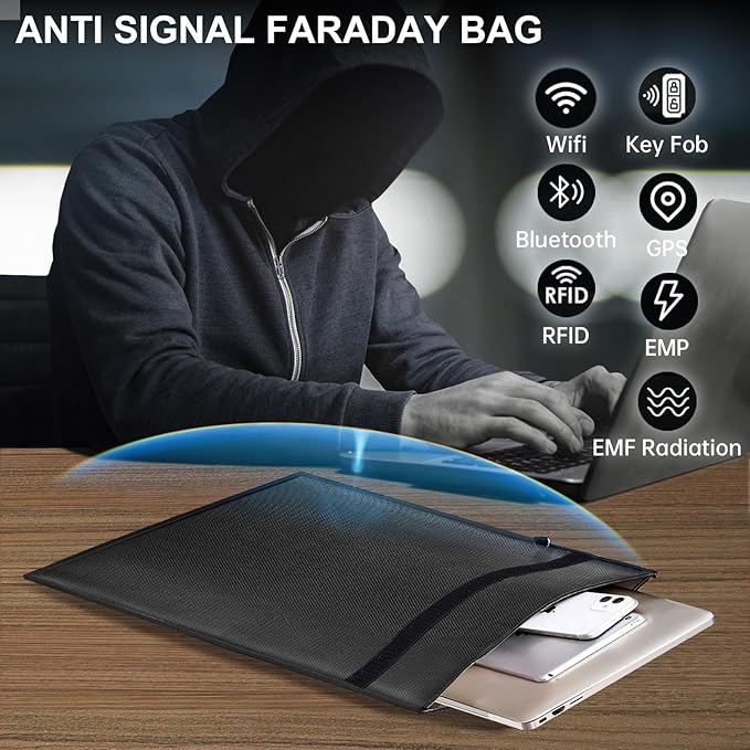 5 Pack Faraday Bags for Laptops & Tablets & Phones & Car Keys, Anti-Tracking Faraday Cage, Signal Blocker Pouch, Fireproof & Waterproof EMP Bag, Faraday Key Fob Protector