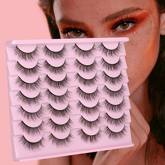 Newcally Natural Look Lashes Mink 3D Volume Wispy False Eyelashes Short Light Volume Fake Eye Lashes Pack 14 Pairs Reusable Soft Faux Mink Eyelashes
