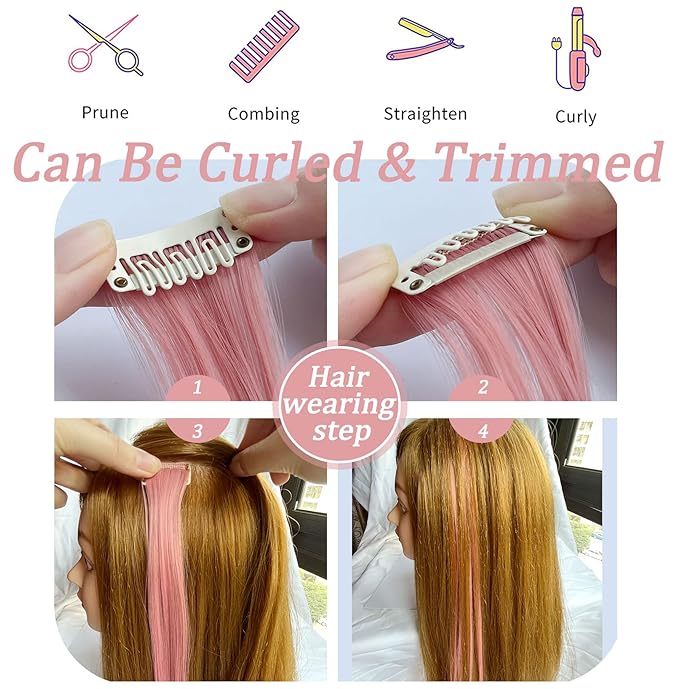 14 PCS Princess Party Highlights Clip in Smoky Pink Hair Extensions Christmas Costumes Wig for Woman(Light Pink)