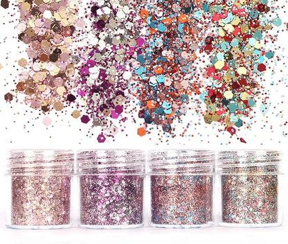 Body Glitter 16 Colors Chunky Glitter for Body Face Hair Make Up Nail Art Mixed Color Glitter