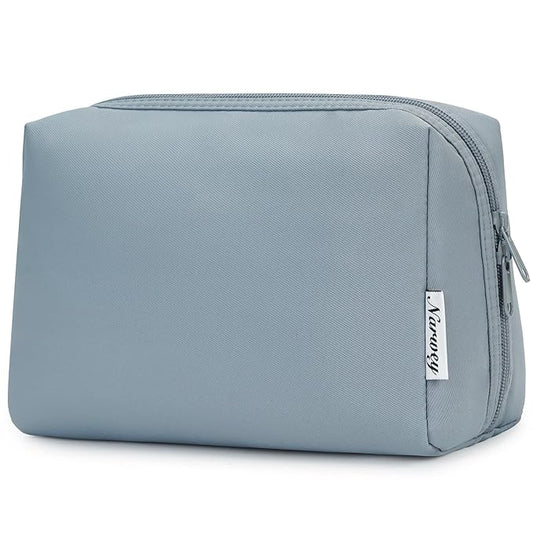 Narwey Cute Makeup Bag Travel Cosmetic Bag Organizer Toiletry Bag Make Up Bags with Compartments for Women Girls (Large, Greyish Blue)