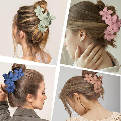 4PCS Plumeria Hawaiian Flower Claw Clips - Large Strong Hold Beach Hair Accessories for Thick Hair (Colorful)