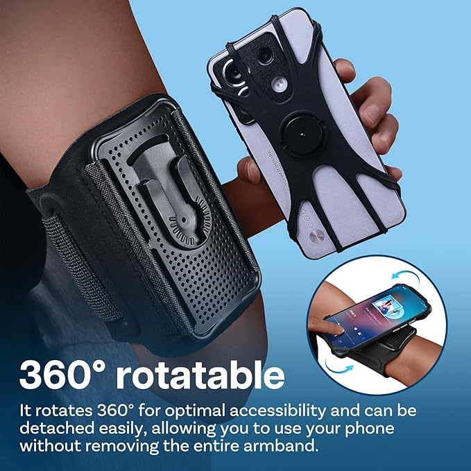 MMOBIEL Running Armband Phone Holder 360° Rotatable & Detachable – Fits iPhone 16, 15, 14, 13 Pro Max, Samsung Galaxy S25, S24, S23 – Adjustable Sports Arm Band for 4.5-7.5” Smartphones – Black